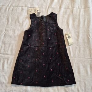 Vintage Oshkosh B'Gosh girls black embroidered lined pinnafore size 4/4T NEW 90'